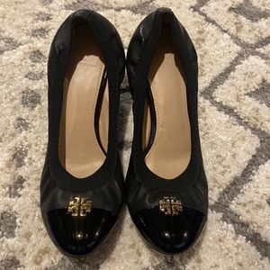 Tory Burch Jolie Black Leather Wedge Size 9